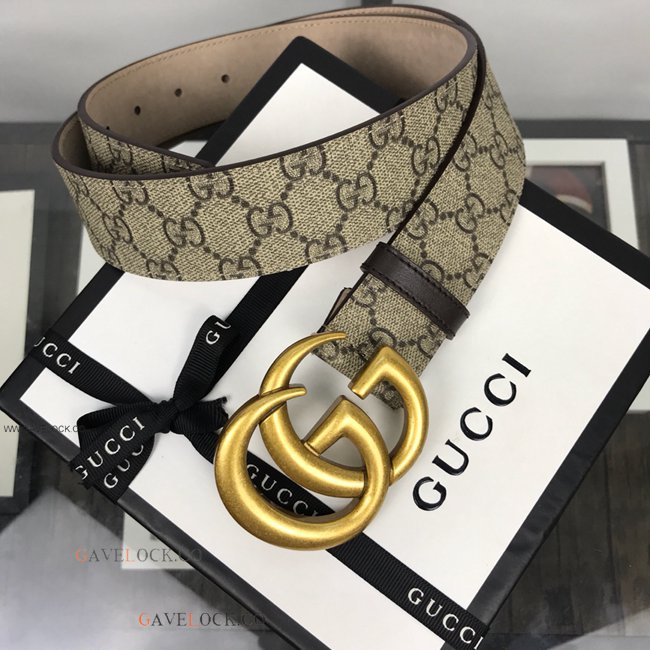 Gucci Belt Classic PVC Brown Monogram Polish Gold GG Buckle